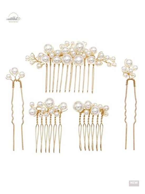 Set of 5 Pearl Hair Combs and Pins - Bridal Hair Accessories, Handmade with main image 5